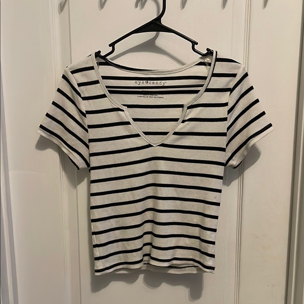 Eye Candy Black and White Striped Crop Tee